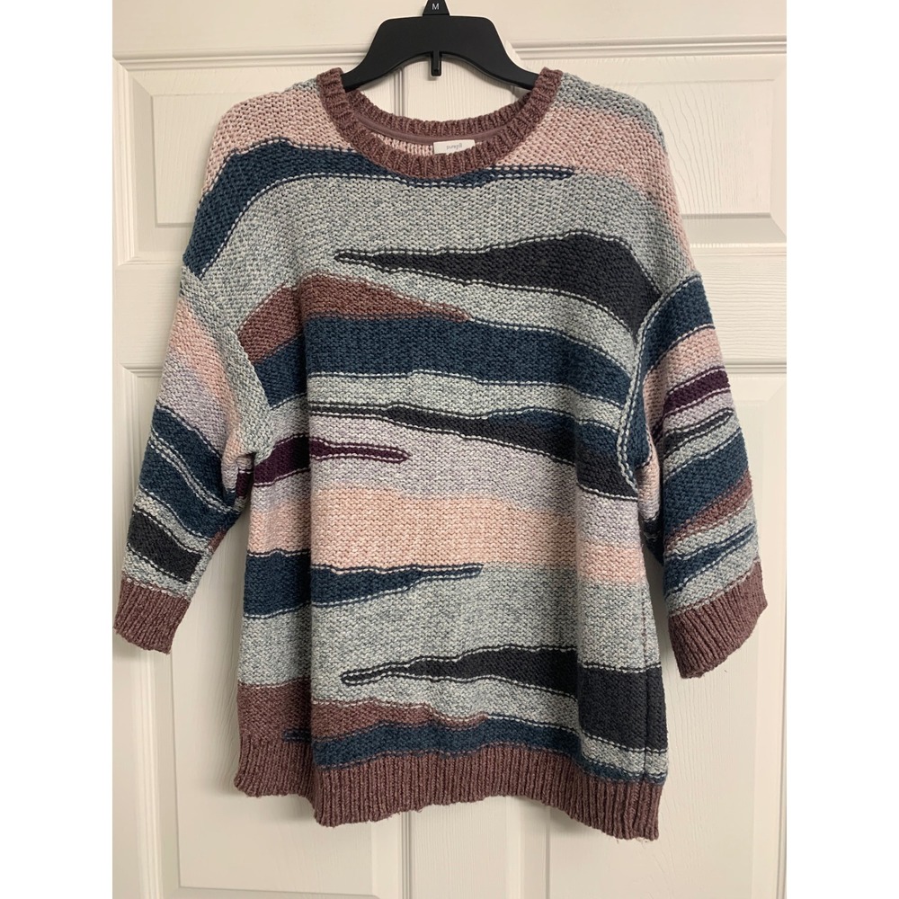 Pure Jill J. Jill Abstract Wave Knit Sweater Pink Blue Mauve Medium